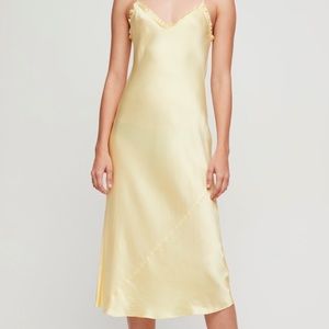 Aritzia yellow silk slip dress